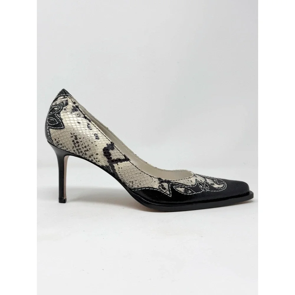 Vintage Dior Python‎ Pumps Black Ivory Y2K Galliano Pointed Toe Heels 37